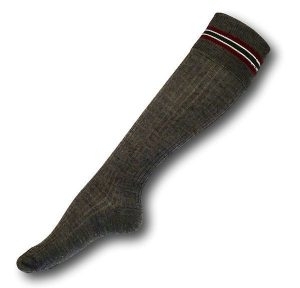 Knee Length Mid Grey Woollen Socks With Green / Maroon / Grey Trim Bands