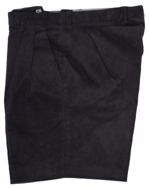 Gunmetal Grey Corduroy Short Trousers With Fixed Waistband, Belt Loops, Hip Pocket & Internal Side Adjusters. Unlined. 30" Waist.