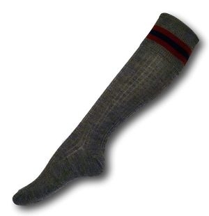 Knee Length Mid Grey Woollen Socks With Maroon / Navy / Maroon Trim Bands
