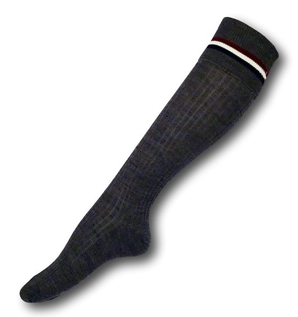 Knee Length Mid Grey Woollen Socks With Navy / Maroon / Silver Trim ...