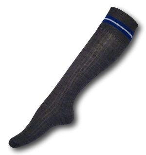 Knee Length Mid Grey Woollen Socks With Royal / Silver / Royal Trim Bands