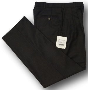 Charcoal Grey Wool Worsted Long Trousers With Front Pleat