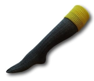 Traditional 80% Wool 4 Ply Knee Length Grey School Stockings With Yellow Trim