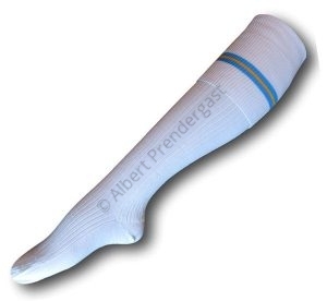 Knee Length Turnover Top White Socks With Royal & Yellow Trim. From Australia. UK Size 7-8