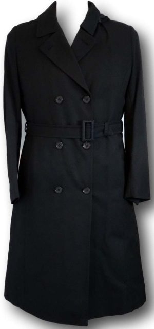Classic Black Gabardine Raincoat With Belt & Detachable Hood - Unisex
