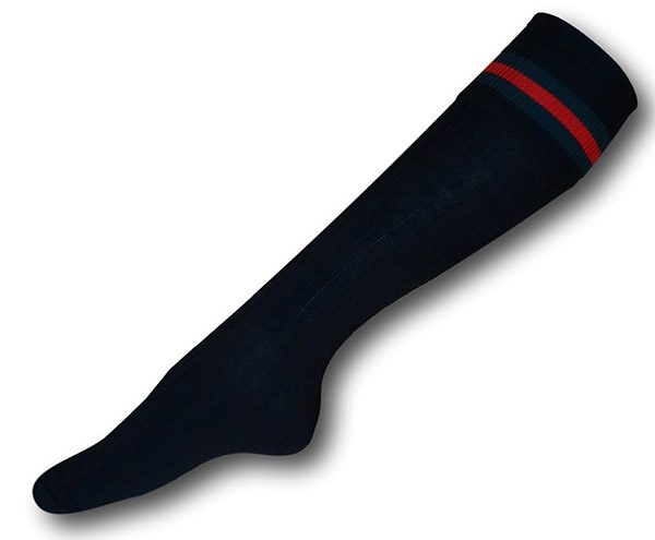 Black Knee Length Marino Woollen Socks With Green & Red Trim Bands ...