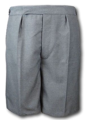 Wool Worsted Short Trousers With Button Fly & Tunnel Top