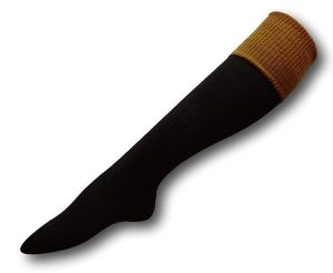 2 Ply Knee Length Brown Woollen Socks With A Full Gold Turnover Top. Size 7-8