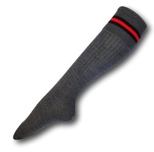 Knee Length Dark Grey Socks With Black / Red / Black Trim Bands. Size 7-11
