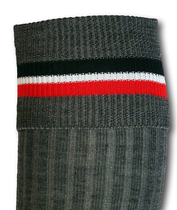 Knee Length Mid Grey Woollen Socks With Black, White & Red Trim Bands ...