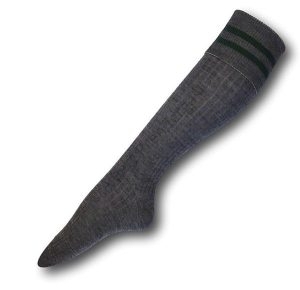 Knee Length Grey Socks With Green Trim
