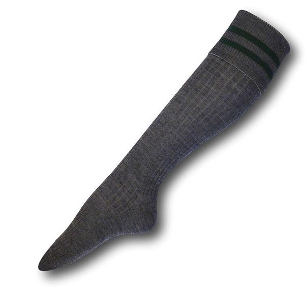 Knee Length Grey Socks With Green Trim | Albert Prendergast