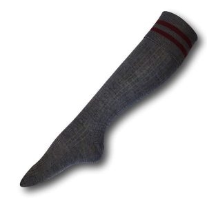 Knee Length Grey Socks With Maroon Trim