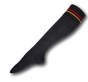 Knee Length Mid Grey Woollen Socks With Red / Black / Yellow Trim Bands