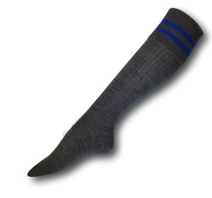 Knee Length Grey Socks With Royal Blue Trim