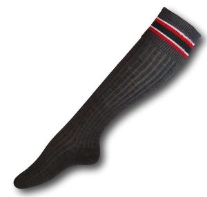 Knee Length Mid Grey Woollen Socks With White, Red & Green Trim Bands