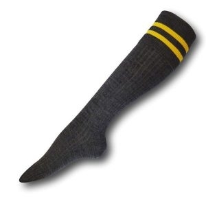 Knee Length Grey Socks With Yellow Trim