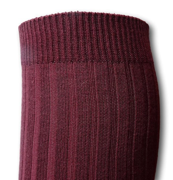 Knee Length Straight Pull Ribbed Maroon Socks | Albert Prendergast