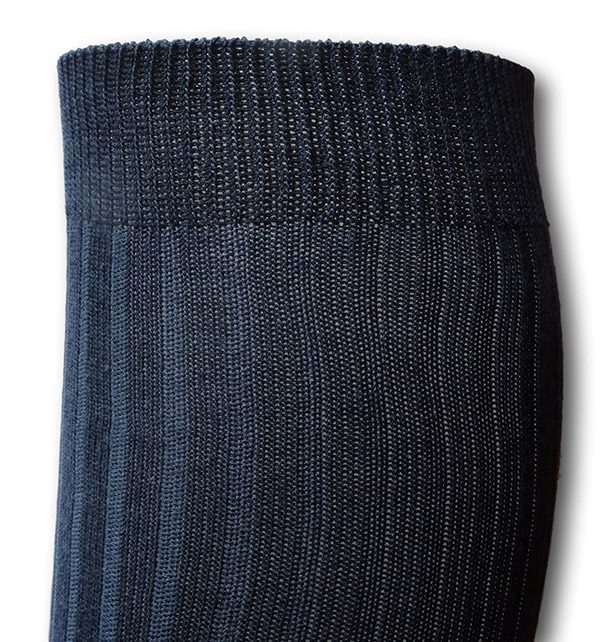 Knee Length Straight Pull Ribbed Navy Blue Socks | Albert Prendergast