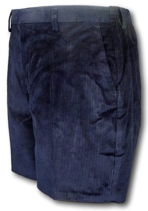 Exclusive - 'David Luke' Navy Blue Classic Corduroy Shorts With A White Lining