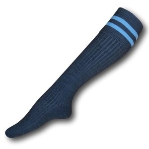 Knee Length Grey Socks With Sky Blue Trim. Size 7-11