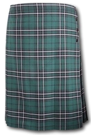Green, Black & White Tartan Knife Pleat Kilt Skirt