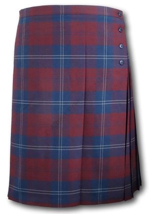 Maroon, Navy & Yellow Tartan Knife Pleat Kilt Skirt
