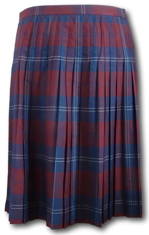 Maroon, Navy & Yellow Tartan Knife Pleat Kilt Skirt | Albert Prendergast