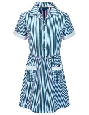 Traditional Royal Blue Candy Stripe Summer Dress (Smaller Size)