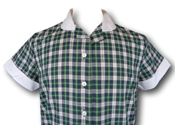 Traditional Green Blue & White Tartan Summer Dress - Image 3
