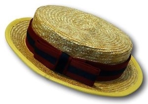 Traditional Girls Straw Boater With Navy & Maroon Hat Band
