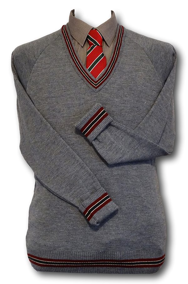 Grey 'V' Neck WOOLLEN School Uniform Jersey With Maroon, Green & White ...