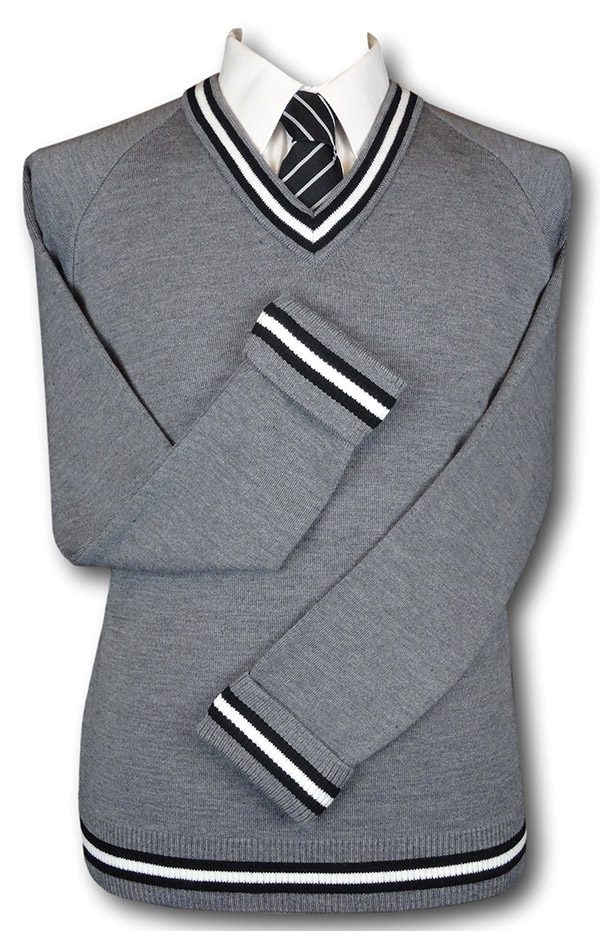 Grey 'V' Neck WOOLLEN School Uniform Jersey With Black White & Black ...