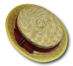 Traditional Girls Straw Boater With Maroon Green & White Hat Band