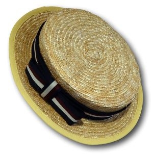 Traditional Girls Straw Boater With Navy Maroon & White Hat Band