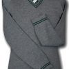 Grey 'V' Neck WOOLLEN School Uniform Jersey With Bottle Trim At The Neck Line, Cuffs & Welt