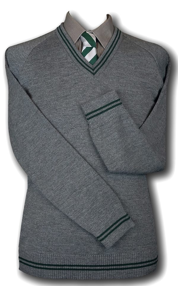 Grey 'V' Neck WOOLLEN School Uniform Jersey With Bottle Trim At The ...