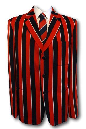 Black, White & Red Wool Worsted Venetian Stripe Blazer