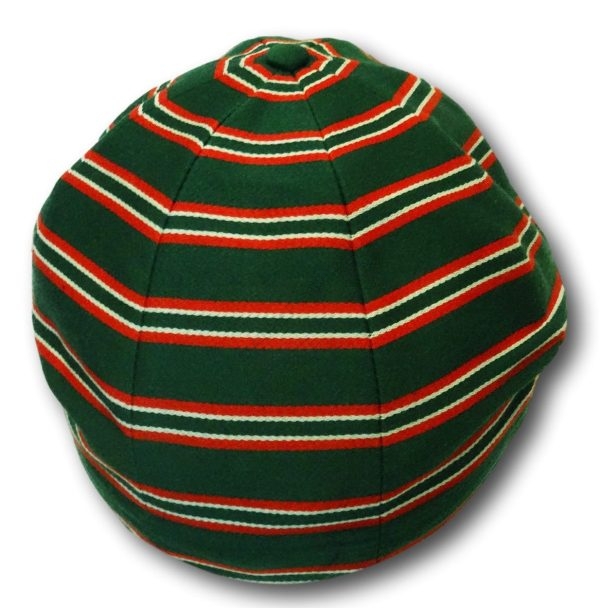 Green, Red & White Wool Worsted Venetian Stripe Cap - Image 3