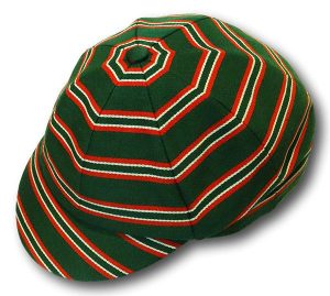 Green, Red & White Wool Worsted Venetian Stripe Cap