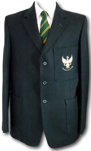 Dark Green 3 Button Wool Flannel Blazer With Eagle Pocket Badge