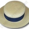 Traditional Girls Cream Boater With Navy Blue Band & Tails. 7 1/8 Or 58ms - Image 3