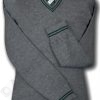Grey 'V' Neck WOOLLEN School Uniform Jersey With Bottle Trim At The Neck Line, Cuffs & Welt - Image 4