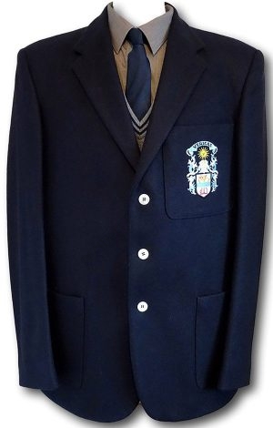 Navy Blue 3 Button Wool Flannel Blazer With Royal Blue & White Pocket Badge