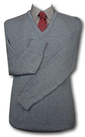 Grey 'V' Neck WOOLLEN School Uniform Jersey With No Trim