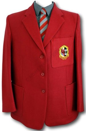 Ruby Red 3 Button Wool Flannel Blazer With Pocket Badge