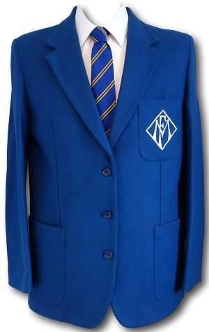 Royal Blue 3 Button Wool Flannel Blazer With White Pocket Badge