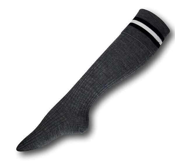 Knee Length Mid Grey Woollen Socks With Black / White / Black Trim ...