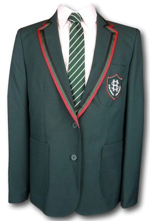 Green 2 Button Polyester Blazer With Trim & Pocket Badge