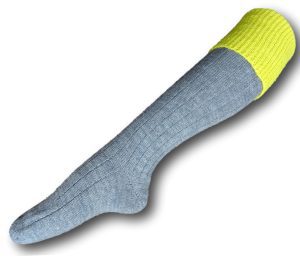 4 Ply Mid Grey Knee Length Woollen Socks With Full Mustard Turnover Top - Size 7-8